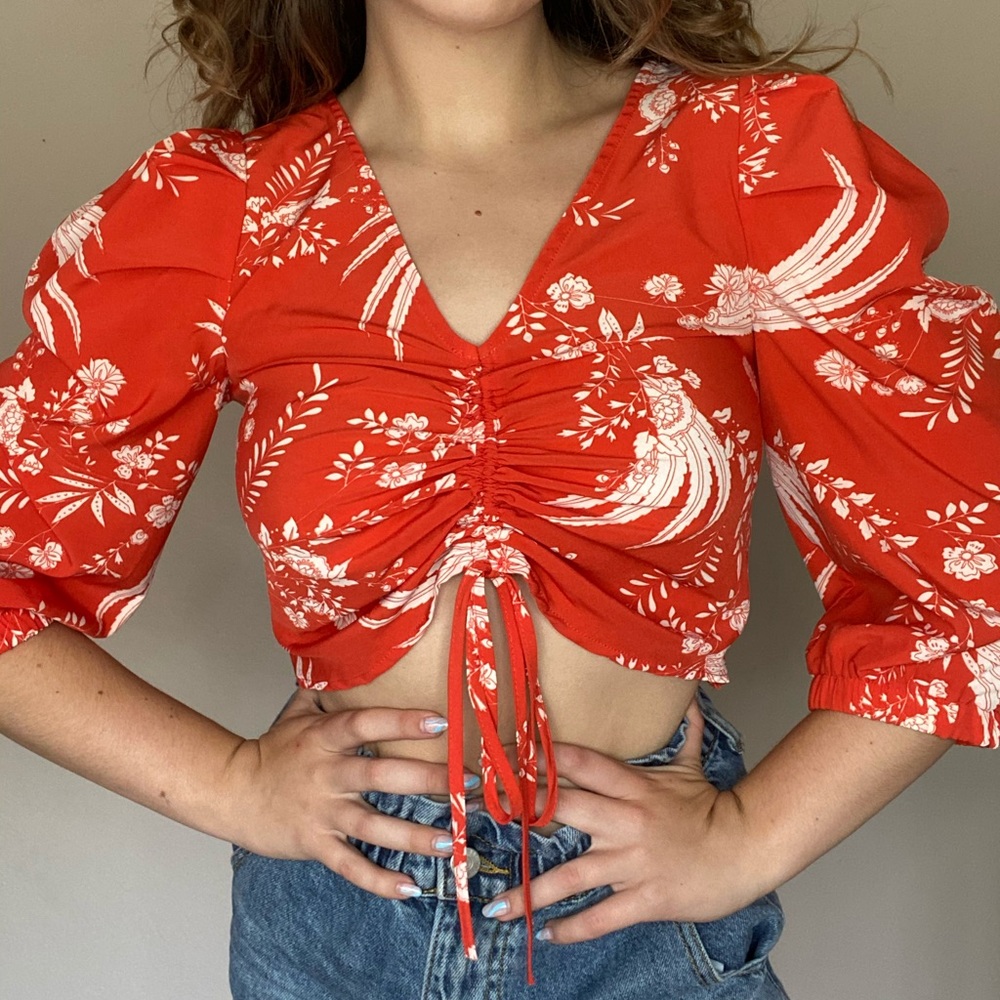 Nasty Gal Tropical Blouse with tie
